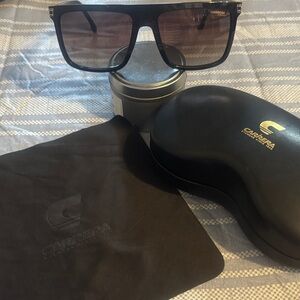 Carrera Black Frame Sunglasses with Brown Gradient Lenses and Gold Logo